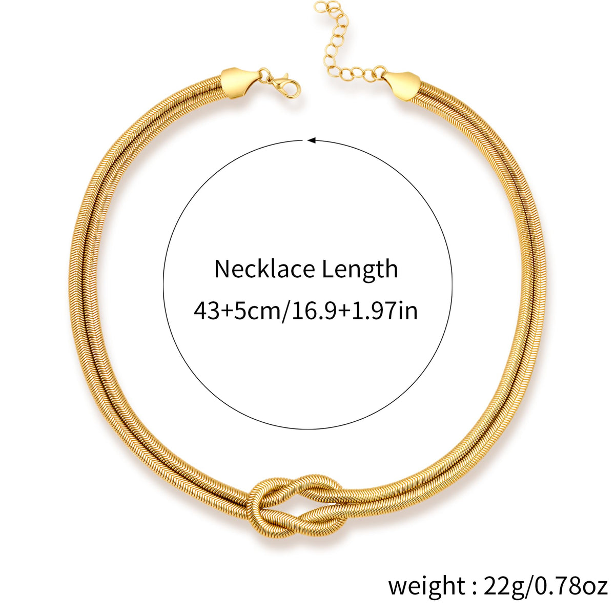 BONJOULRY Chunky Gold Knot Choker Necklace for Women Herringbone 14K Gold Plated Simple Choker Necklace Snake Chain Design Hypoallergenic Chunky Women's Snake Chain Necklaces