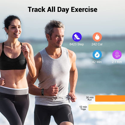 Runlio Fitness Tracker with Sleep Monitor, Activity Tracker with Step and Calories Counter, IP67 Waterproof Fitness Watch with Pedometer Stopwatch for Women Men, Black