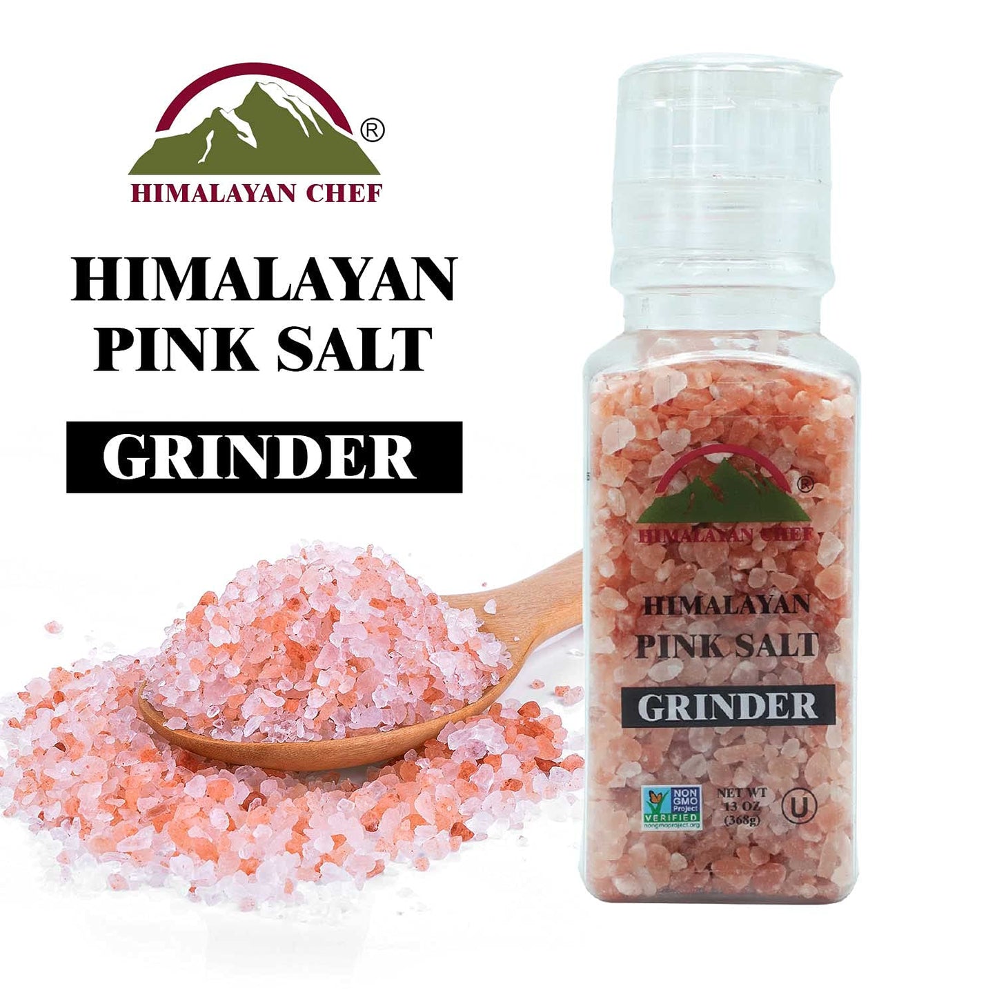 Himalayan Chef Pink Salt and Black Peppercorn Square Plastic Grinder Set - Idle for Cooking, Seasoning and Baking | Vegan and Kosher Certified, Set of 2