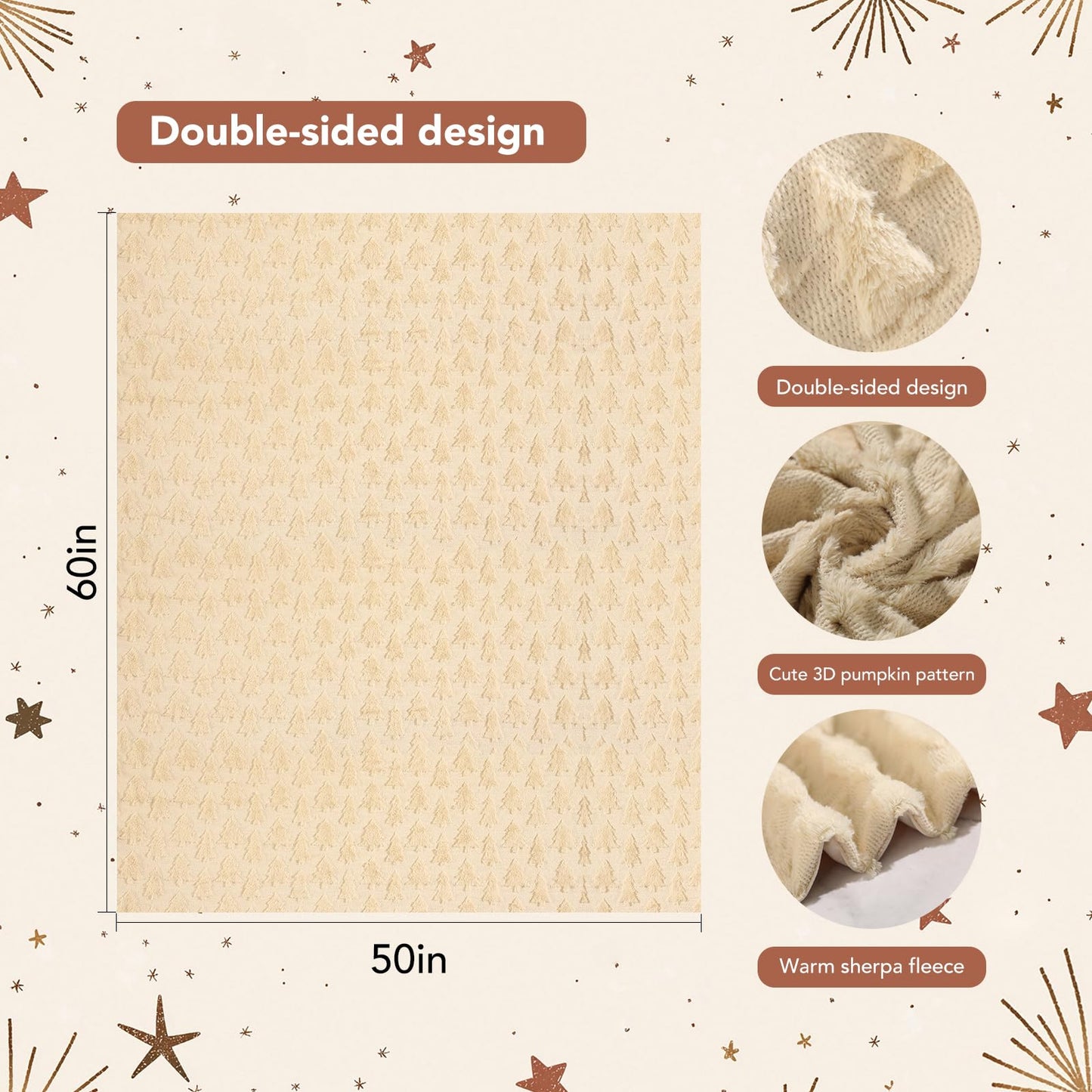 Heirloom Haven Christmas Throw Blanket 50x60 Inch,Beige 3D Xmas Tree Winter Dual Sided Soft Fluffy Plush Faux Fur Jacquard Blanket for Bed Sofa Couch Room Decor Christmas Birthdays Gifts