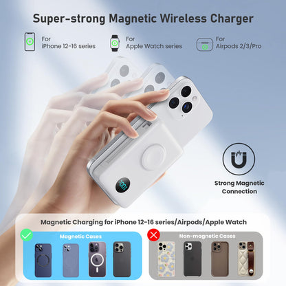 Magnetic Portable Charger for iPhone with Built-in Cables, 6-in-1 10800mAh Power Bank with iWatch Charger & LCD Display,25W PD Fast Charging Battery Pack for Magsafe,iPhone 16/15/14/13/12,Apple Watch
