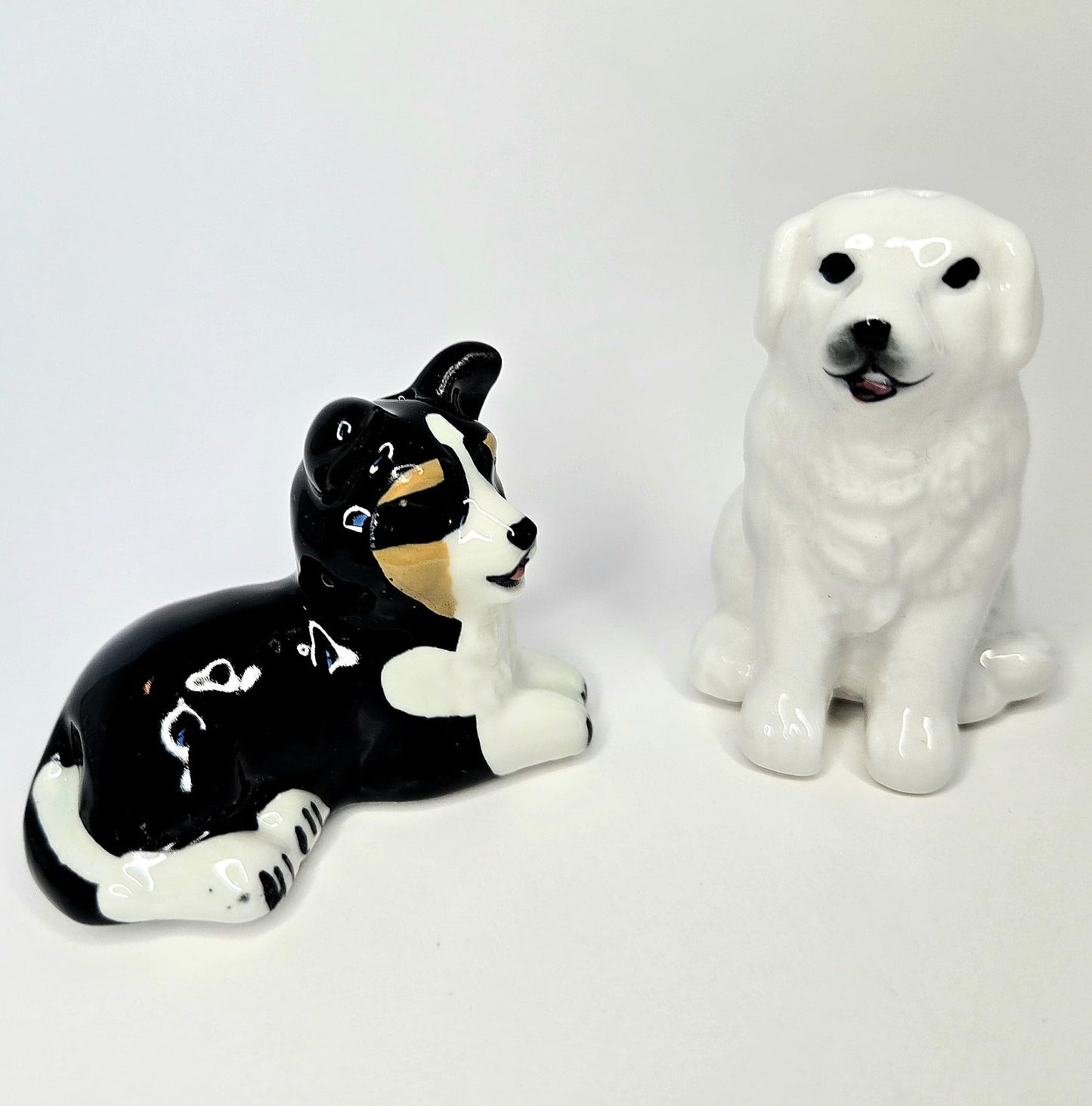 Border Collie & Great Pyrenees Dog Mini Ceramic Salt & Pepper Shaker Set, 3 x 2 x 1 inches