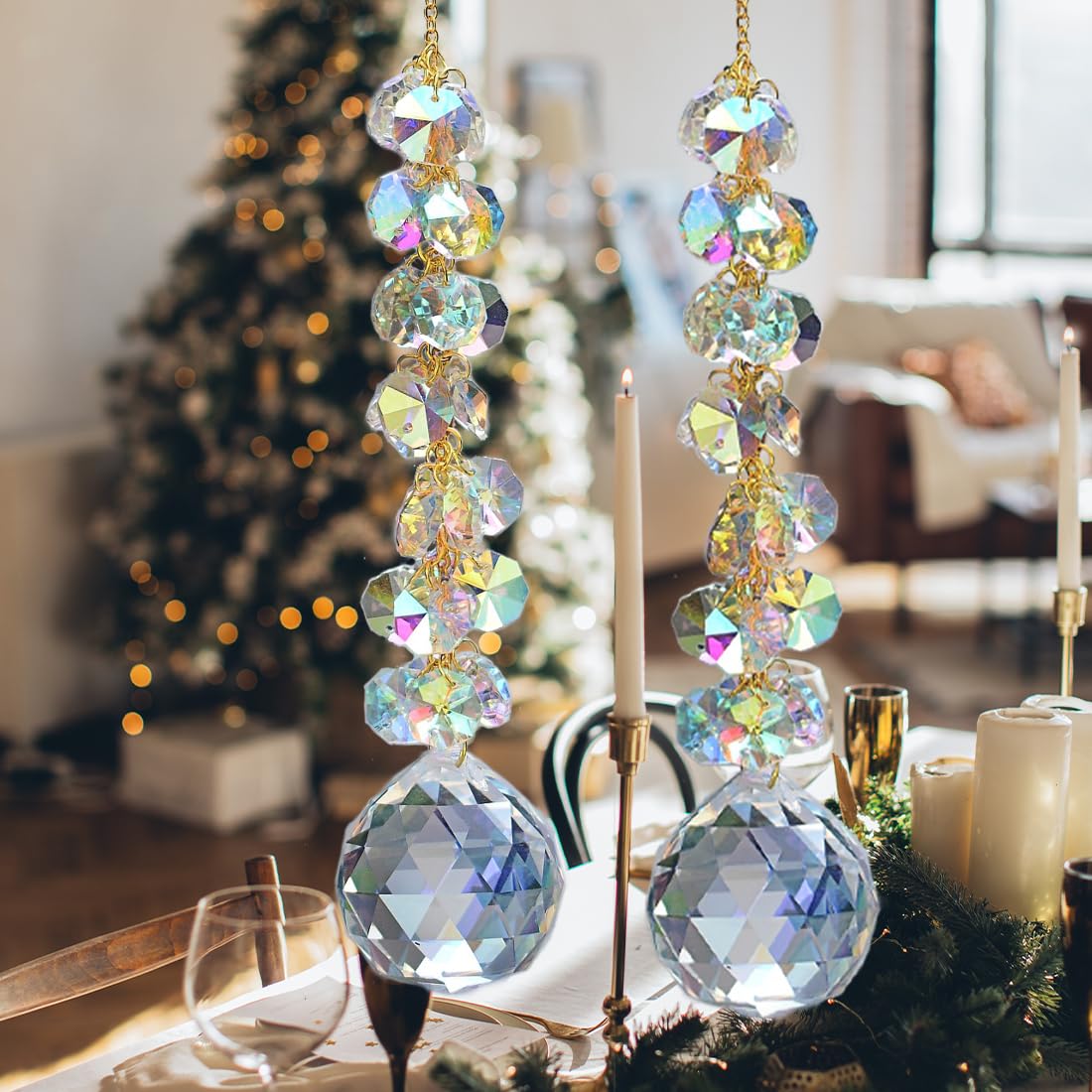 KEINIA suncatchers for Windows Hanging Prism, 40mm auraro Crystal Suncatcher with Crystals Chandelier Beads, Hanging Crystal for car, Ceiling,Wedding, Party,MOM Daughter Gift(2 pcs)