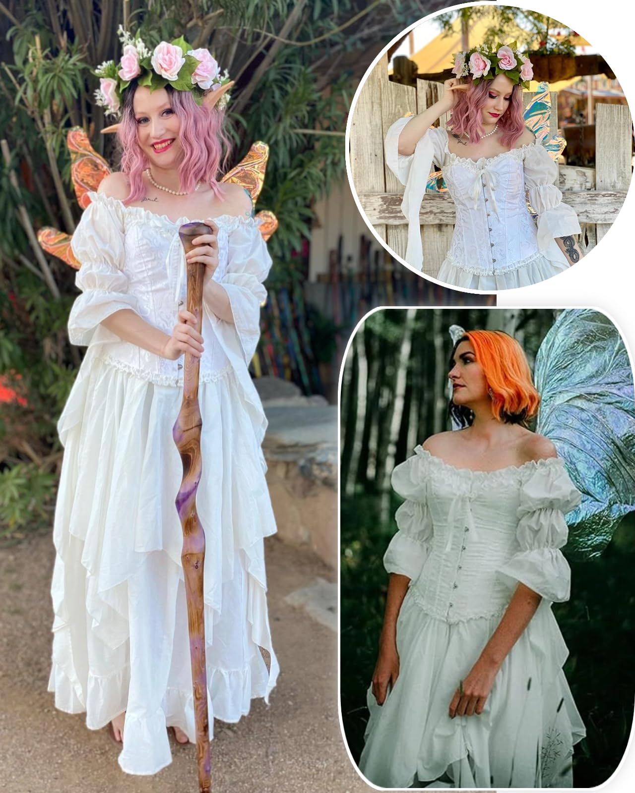 NSPSTT Victorian Dress Renaissance Costume Women Gothic Witch Dress Medieval Wedding Dress(L/XL, White)