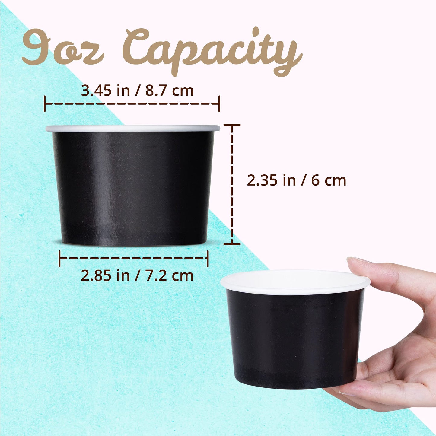 MATICAN Paper Ice Cream Cups - 100-Count 11-Oz Disposable Dessert Bowls for Hot or Cold Food, 11-Ounce Party Supplies Treat Cups for Sundae, Frozen Yogurt, Soup, Black