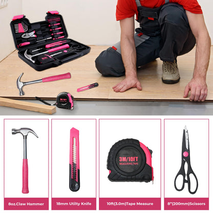 ABCY 39 Piece Basic Tool kit for Women, All Purpose Pink Tool ser Household Hand Tools with Toolbox for Home Repairs, College Dorm Essentials, DIY Crafts & Gifts