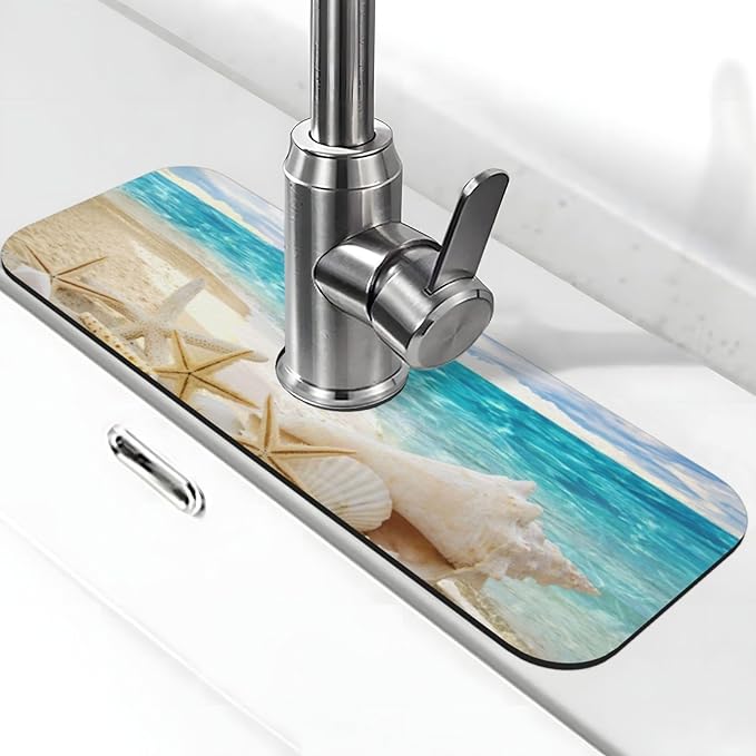 Beach Starfish Seashell Shell Summer Kitchen Sink Splash Guard Faucet Mat Super