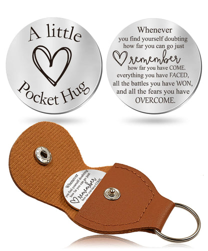 OUMILAN Pocket Hug Token Gifts for Men Boyfriend Girlfriend Inspirational Gift for Son Daughter Brother with Leather Keychain
