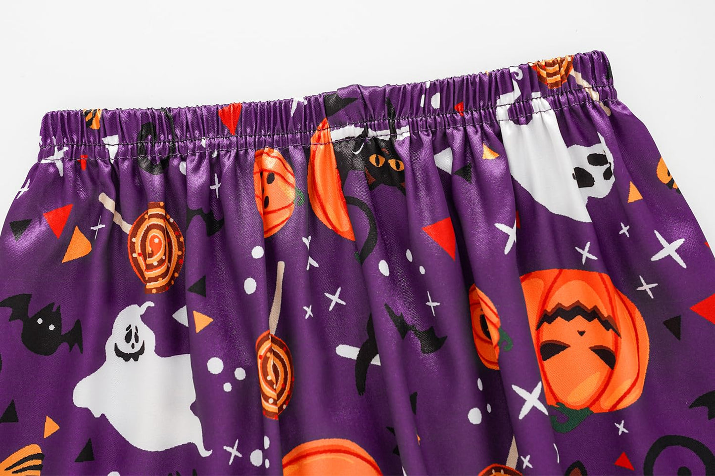 Vopmocld Unisex Kids Girls Boys 3PCS Satin Pajamas Set Button Down Short Sleeve Long Pants and Shorts Silky Nighty Lounge Sleepwear, Halloween Purple, 10