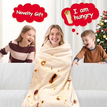 Mermaker Burrito Tortilla Taco Blanket 71 inches for Adult Kids, Realistic Tortilla Throw Blanket Funny Gifts for Women Men Teen Boy Girl, Soft Flannel Food Blanket for Christmas Birthday Gifts-Yellow