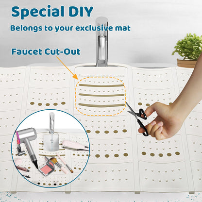Johamoo Bathroom Sink Cover for Counter Space, Foldable Silicone Sink Mat Makeup Organizer Mat Space Saver, Women’s Gifts for Christmas RV Camper Travel Must Haves Accessories - Large, Pearl