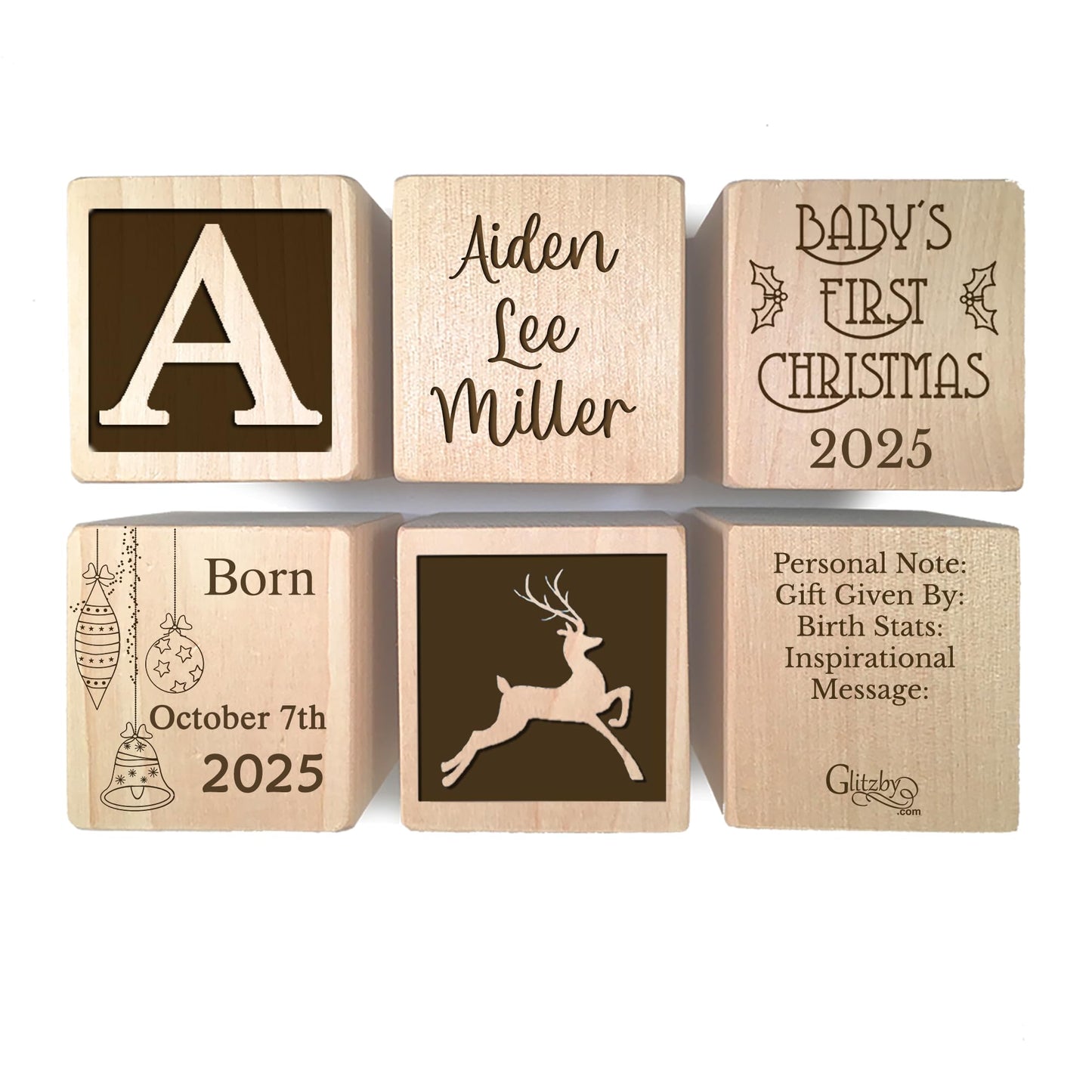 Baby’s First Christmas Ornament 2025 – Personalized Wooden Keepsake Block with Name & Year – Custom Engraved for Newborn Boy or Girl