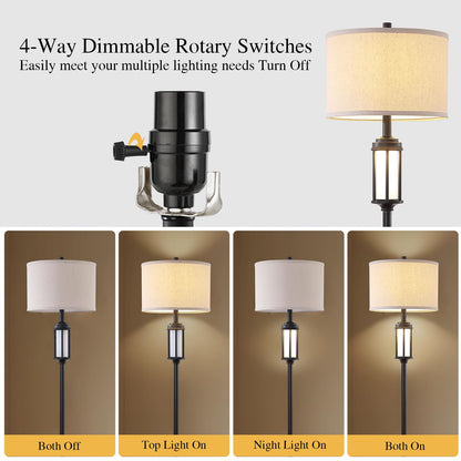 AIEAMPDO 65" Modern Floor Lamp for Living Room with 2 Light Sources, Industrial Black Tall Standing Lamps with Nightlight, Retro Floor Light for Bedroom Office Reading Room, Bulbs Included