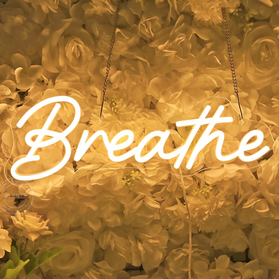 Planzo Breathe Led Neon Sign Light Kids Room Bedroom Yoga Studio Wall Sign Decor USB Gym Birthday Christmas Party Light Up Sign 15.7"x5.7" Warm White