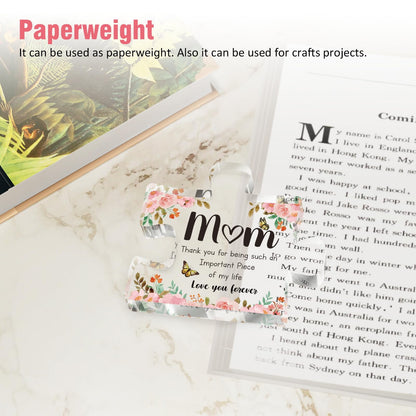 Mothers Day Gifts for Mom - Meaningful Acrylic Puzzle Piece Decor - Heartwarming Mom Birthday Gifts from Daughter Son, Mothers Day Gifts, Thoughtful Keepsake Plaque for Home Office Desk, 3.9 x 3.3 Inch
