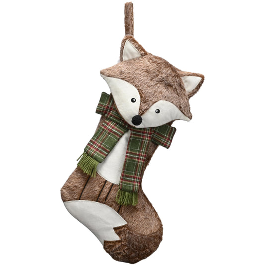 Valery Madelyn 21 Inch Christmas Stockings Decorations, Fabric Personalized Brown Fox Stocking with Name Tag, Traditional Stockings for Boys and Girls First Christmas