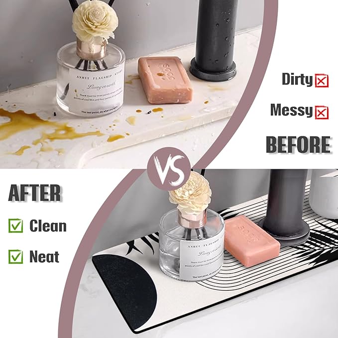 Sink Faucet Absorbing Mat, 2 Pack Drying Mat Around Faucet Sink Splash Guard