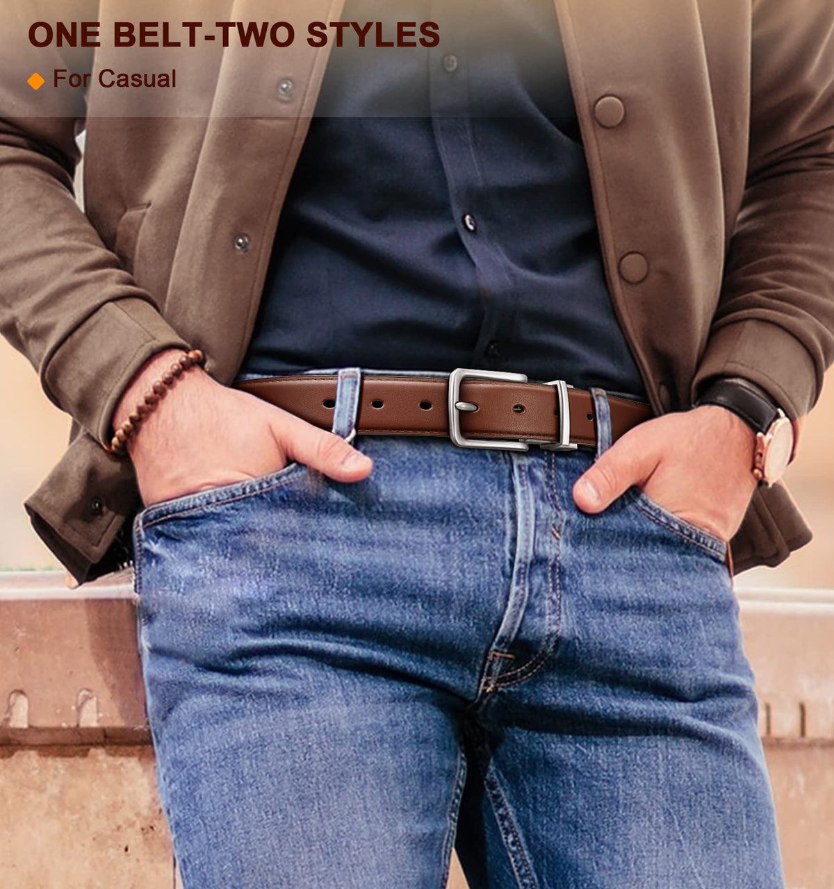 BULLIANT Men's Belt,Reversible Belt Adjustable For Gift Men 1.25”-Cut For Fit-2 Sides in 1 Belt(Not 2)(Black/Light Brown,28"-32" Waist Adjustable)