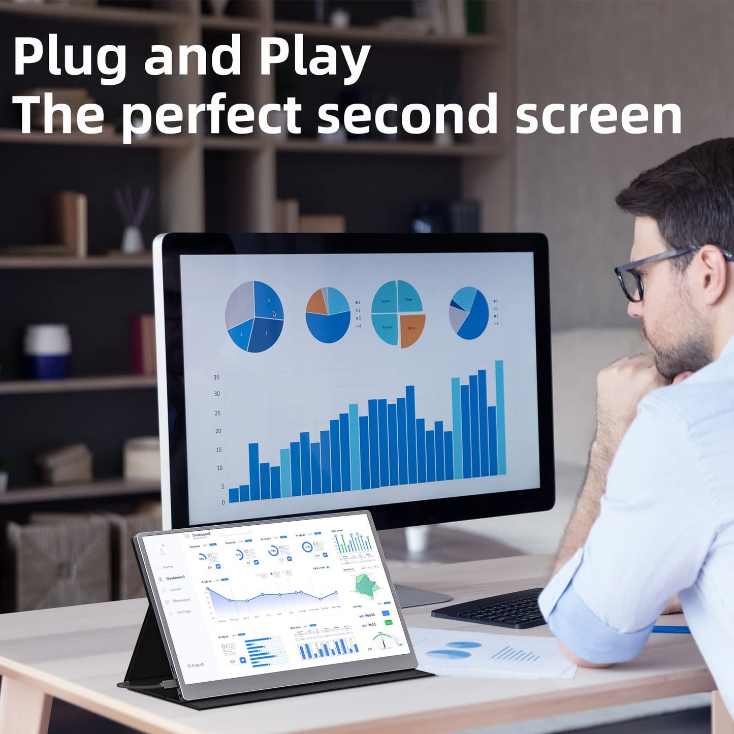 Portable Monitor 15.6" FHD 87% sRGB 60Hz IPS HDR HDMI USB-C Travel Monitor for Laptop MacBook PC Surface PS5 Xbox, External Display with Kickstand & Speakers, VESA Compatible