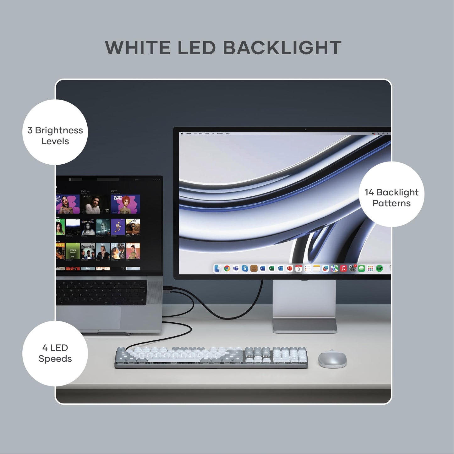 Satechi SM3 Mechanical Keyboard for Mac and Windows, 108 Keys Full Size with White LED Backlit, Wired and Bluetooth for Mac and Windows - Dark Gray/Gray