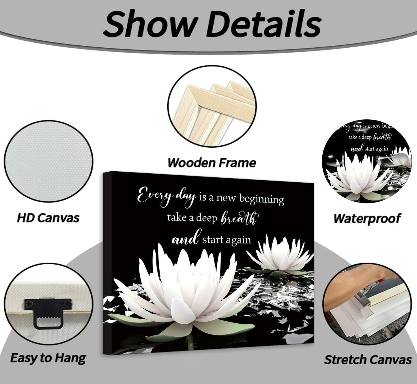 Zen White Lotus Canvas Wall Art On In Water Blooming White Lotus Picture Wall Decor Spiritual Meditation Poster Print Painting for Bathroom Room Modern Yoga Spiritual Spa Living Bedroom Decoration