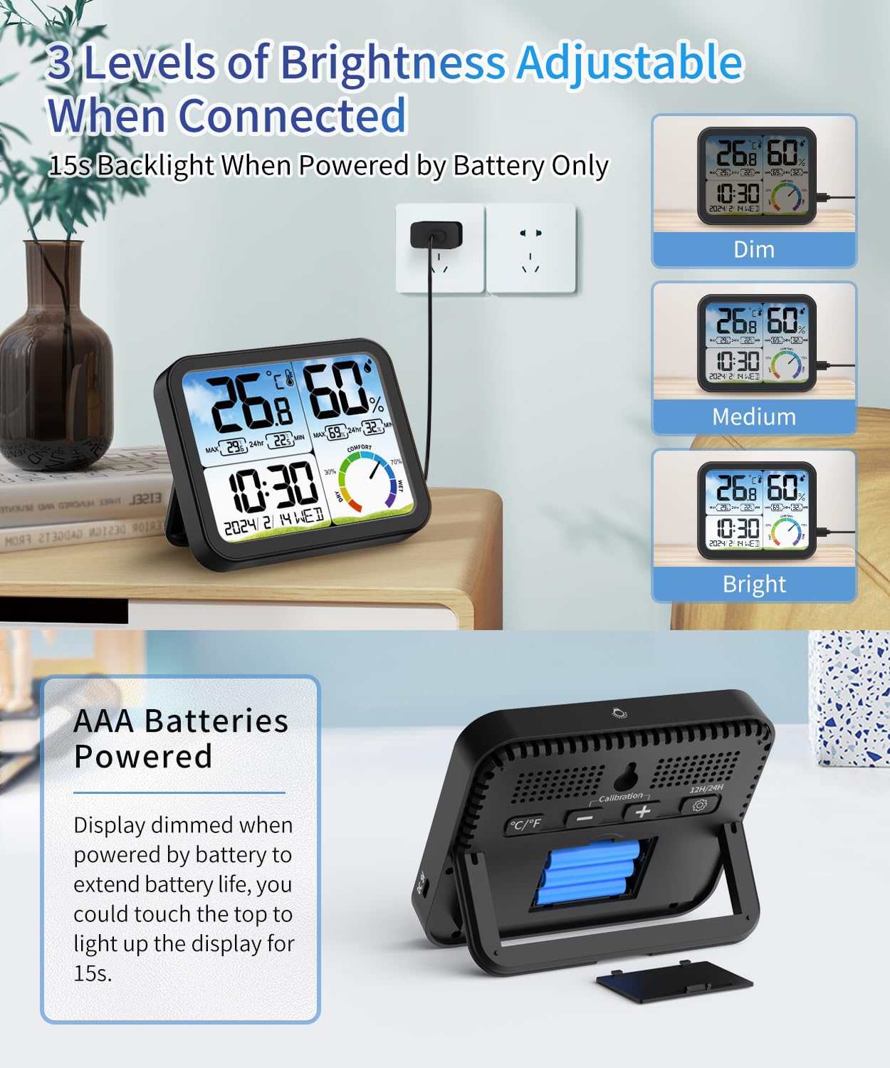 VOCOO Digital Indoor Room Thermometer - 5.8'' Extra Large Display Temperature Humidity Sensor with Accurate Temp Humidity Gauge Monitor, Calibration, Max & Min Records, Comfort, Backlit, Date & Clock
