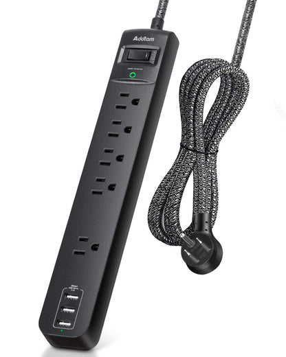 2 Pack Power Strip Surge Protector - 6Ft Extension Cord with 5 Widely Outlets 4 USB (2 USB C) Port, 1875W/15A, Wall Mount, Flat Plug, Desk Charging Station for Home Office College Dorm Room Essentials