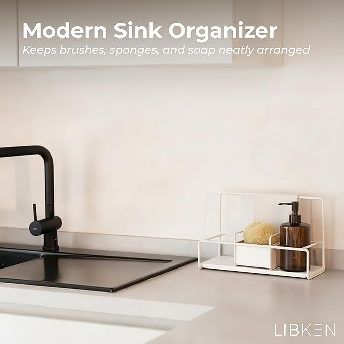 Kitchen Sponge Holder with Drying Stone – Warm Grey Powder Coated Metal Sink