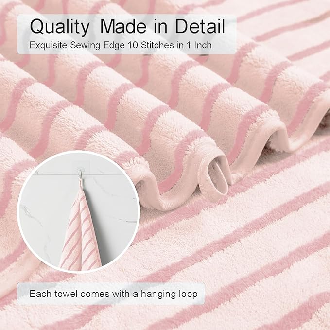 4 Piece Pink Cabana Stripe Large Bath Towels 35"x70" Oversized Bath Sheet Super