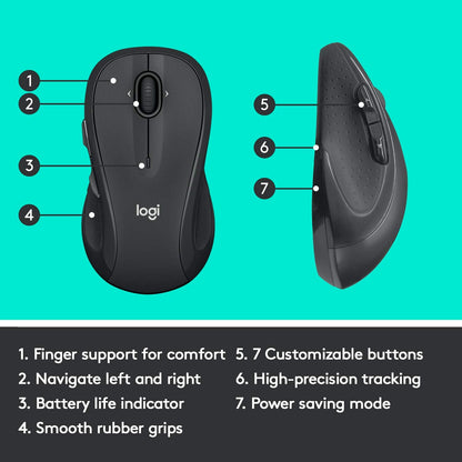 Logitech M510 Wireless Mouse, Mouse for Laptop and PC with USB Unifying Receiver, Programmable Buttons - Graphite