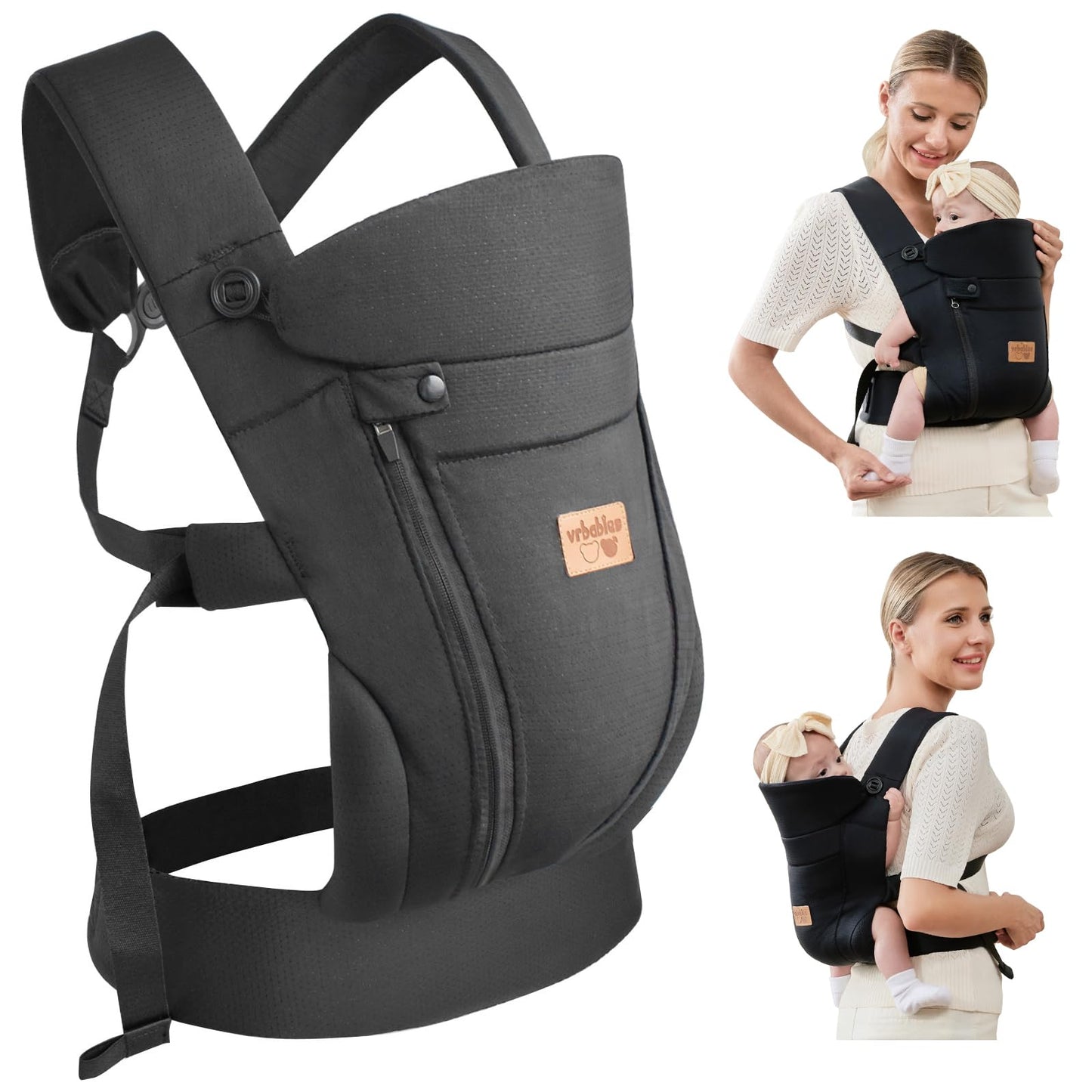 vrbabies Baby Carrier from Newborn, Ice Silk Baby Sling with Adjustable Belt & 3D Breathable Mesh, Face-in and Face-Out Front and Back Carry for Newborns and Older Babies 4-15kg Bl-Belt