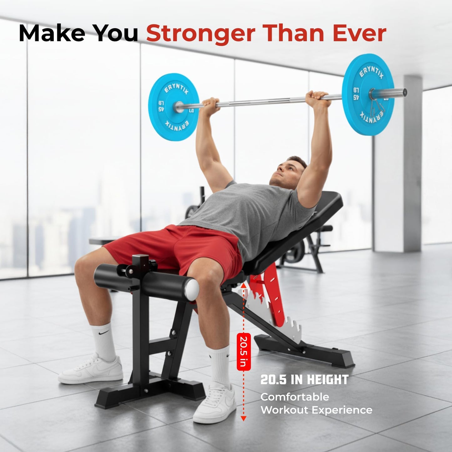 Eryntix Adjustable Leg Extension and Curl Machine, Foldable Pro Heavy-Duty Weight Bench, 1600LBS Workout Bench, 21-Position Multifunctional Weight Benchs, Iscc Plus Certified for Home Gym