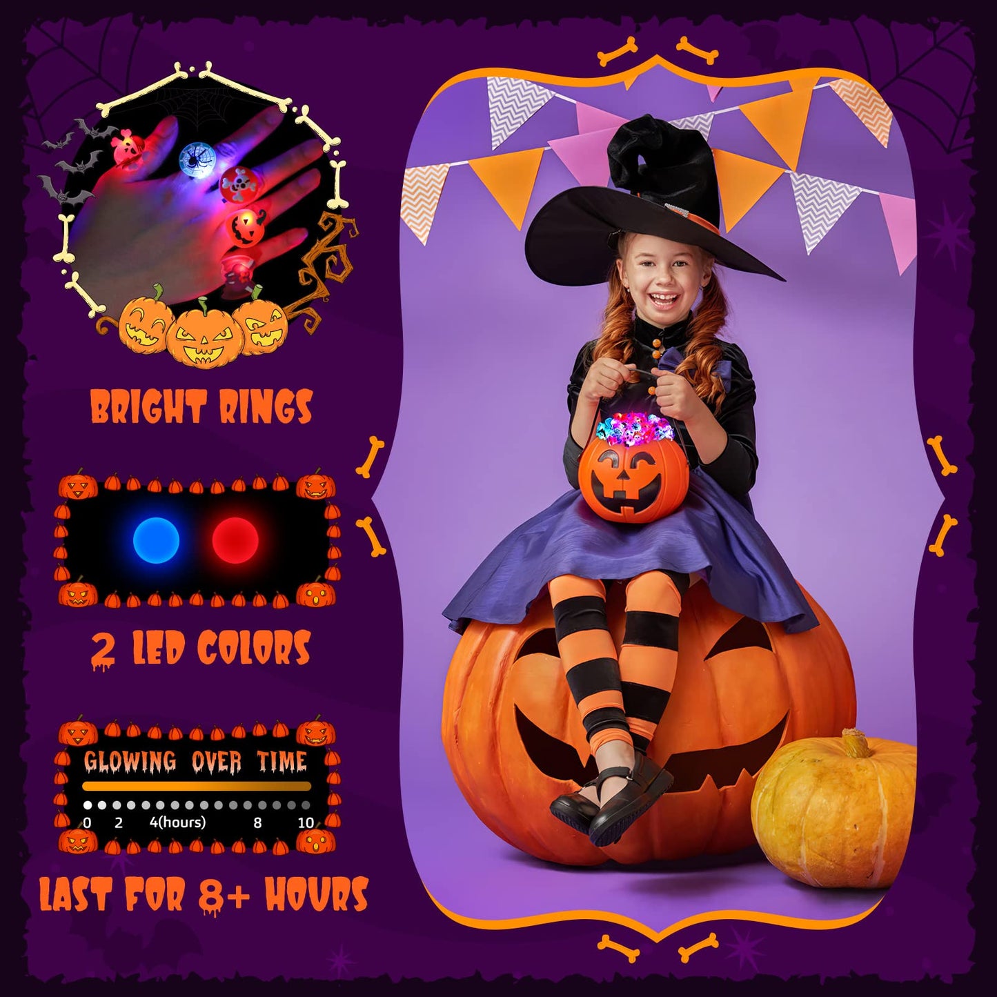 50 Pcs LED Flash Light Up Rings - Halloween Toys for Kids, Party Favors & Goodie Bag Fillers