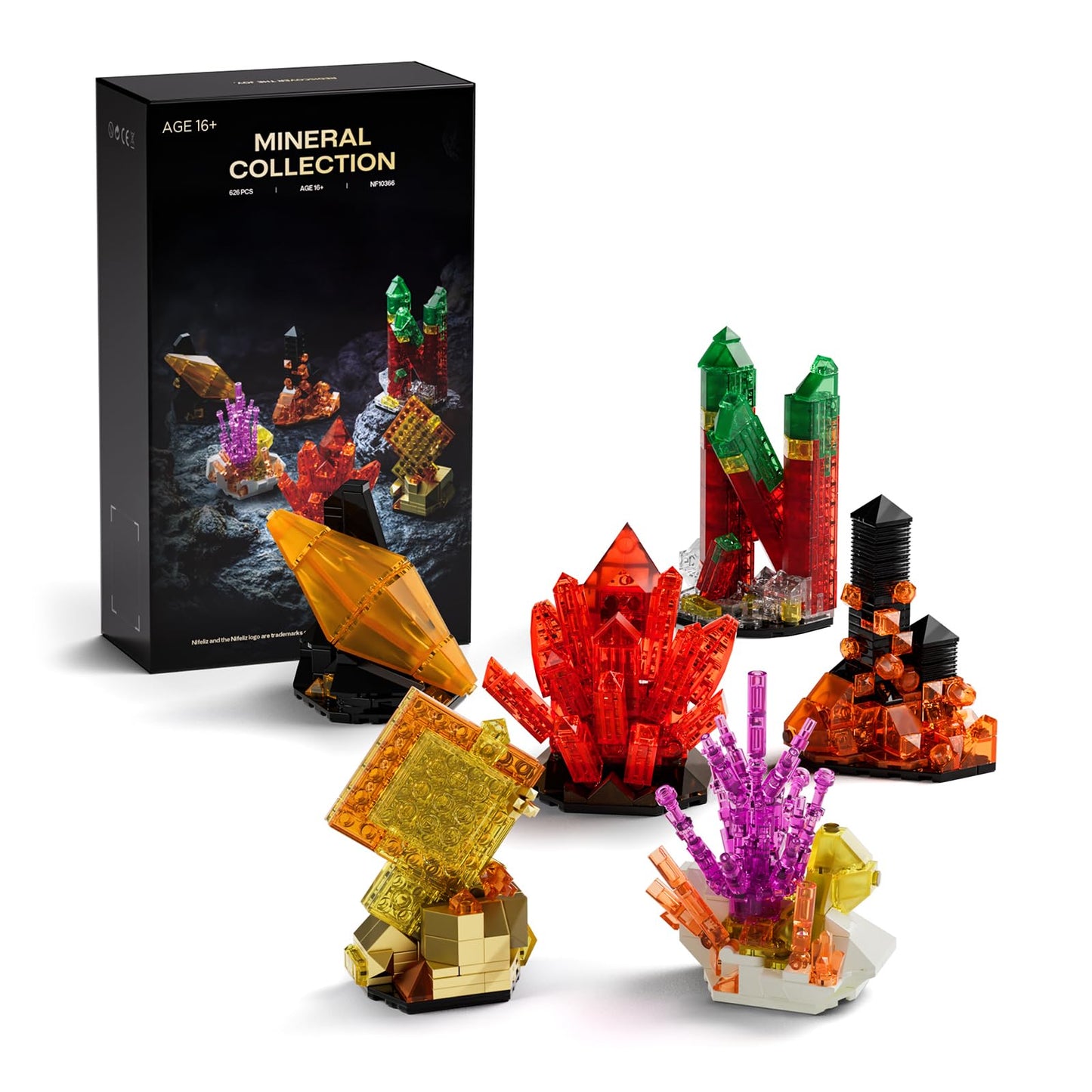 Nifeliz Rock Building Set for Adults, 6 Geology-Inspired Mineral Models, Hands-On Desk Display and Thoughtful Gift for Home Decor Lovers (626 PCS, NF10366)