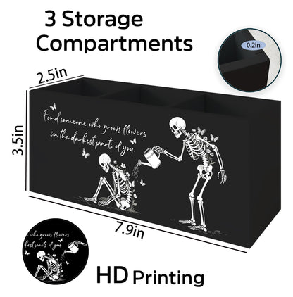 KRHFG Halloween Gothic Skeleton Pen Pencil Holder for Desk, Gothic Gifts for Women, Funny Inspirational Halloween Wood Signs for Home Office Desk Tabletop Decor and Accessories