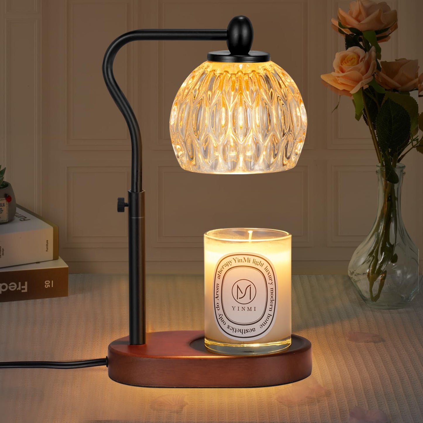 NVRGIUP Candle Lamp with Timer & Dimmer - Height Adjustable for Scented Candles, with 2 * 50W Bulbs - Home Decor Gift for Mothers Day (Black)