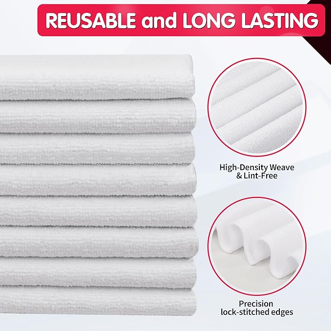 FIXSMITH White Microfiber Cleaning Cloth -Pack of 8, Highly Absorbent Cleaning