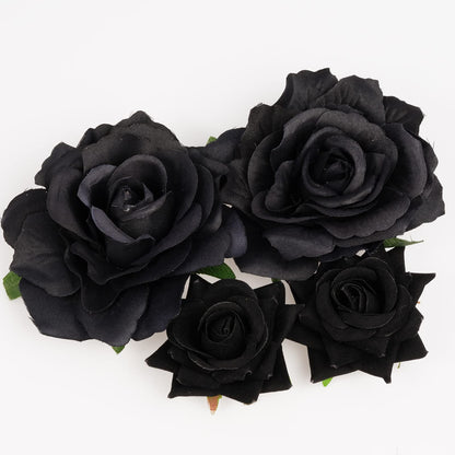 Topbuti Rose Hair Clip Flower Hairpin Brooch, 4 Pcs Fabric Floral Clips Mexican Hair Flowers Pin up Headpieces for Woman Girl Wedding Party Mother's Day (Black)
