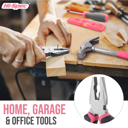 Hi-Spec Tool Kit, General Household Hand Tool Set with Toolbox Storage Case, All-in-One Compact Toolkit for DIY & Dorm Use, Pink