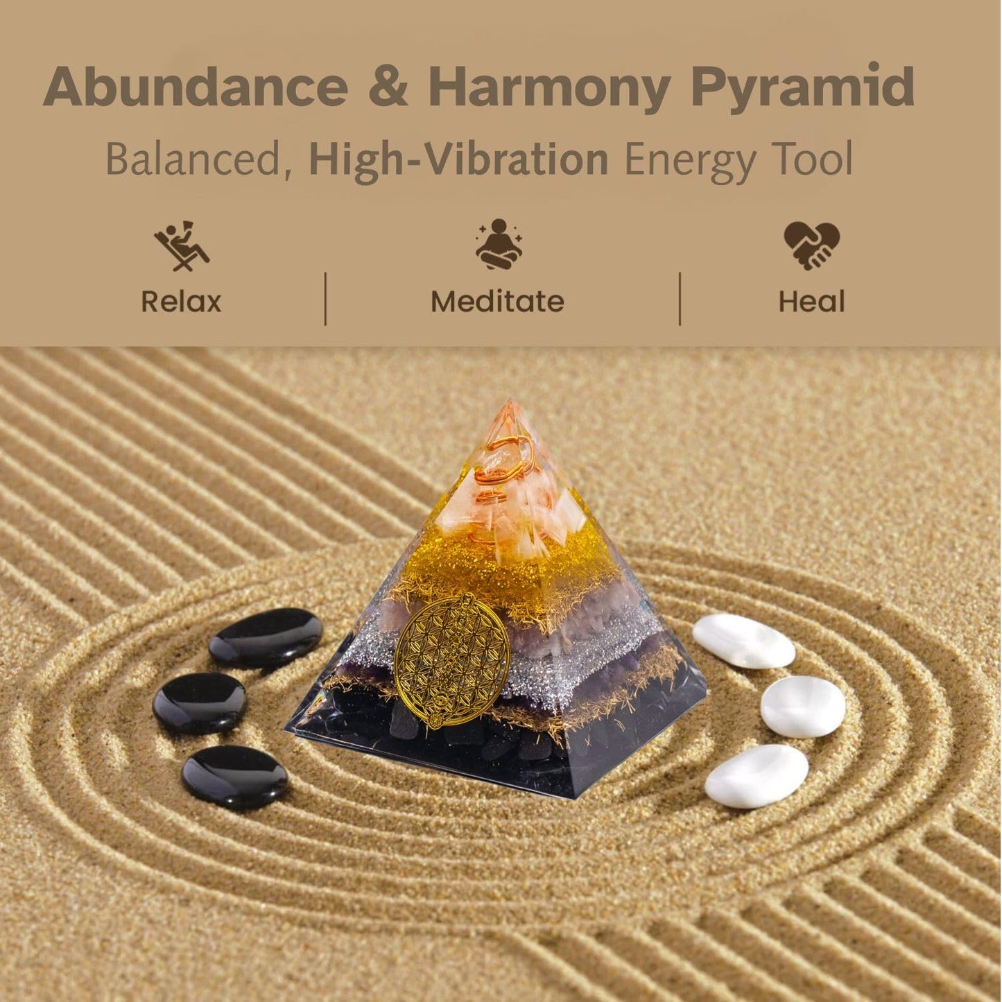 Citrine, Shungite Orgone Pyramid, Selenite, Rose Quartz, Amethyst, orgonite Chakra Pyramid Crystal, Energy Generator