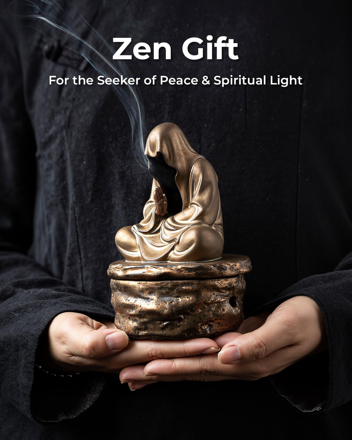 TEAVOR Ceramic Incense Burner for Cone & Coil – Faceless Buddha Statue for Protection, Evil Spirit Cleansing & Zen Meditation, Home Decor to Ward Off Negativity