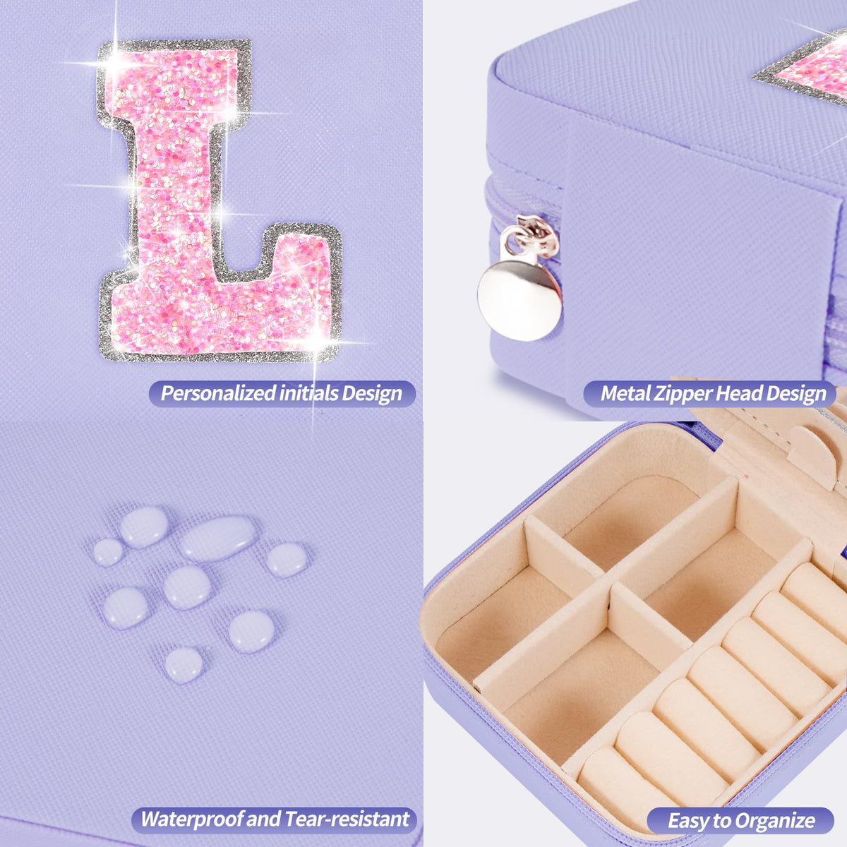 Uygafly Travel Jewelry Case - Personalized Jewelry Box for Women,Small Jewelry Organizer Cute Jewelry Organizers and Storage Aesthetic,Travel Essentials Birthday Gifts for Girls Women | Lavender,L