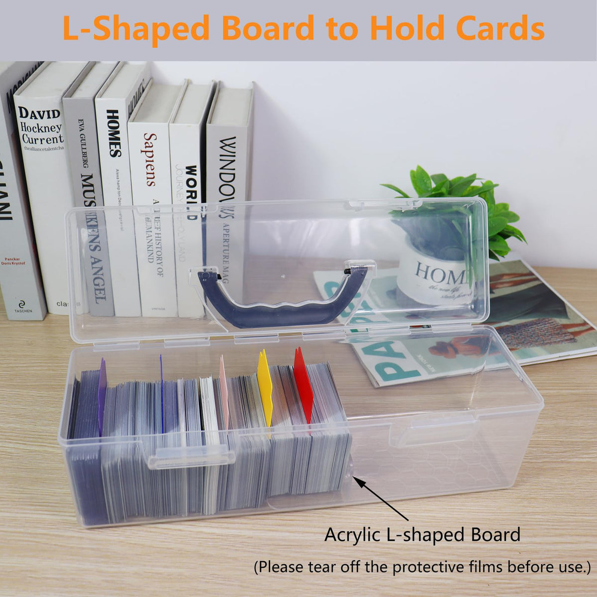 Plastic Trading Card Storage Box, Toploader Baseball Football Sports Card Storage Case with Handle, Clear Playing Card Holder, Holds Up to 200 Toploaders 750 Cards, Fit for Toploader and Standard Card