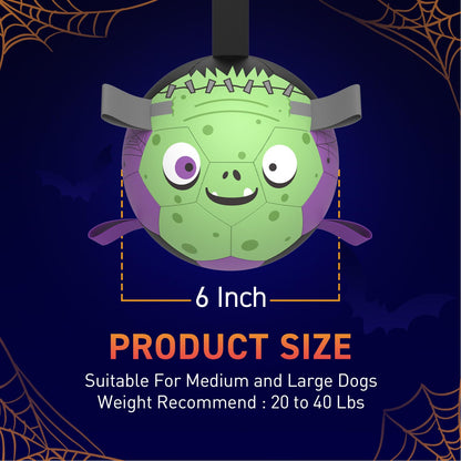 QDAN Halloween Dog Toys Soccer Ball: Premium Dog Soccer Balls with Straps- Outdoor Herding Balls Toys for Small Medium Dogs- Puppy Pet Birthday Gifts- 6 Inch Purple Green