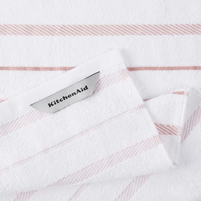 KitchenAid Albany Kitchen Towel 4-Pack Set, Dried Rose/White