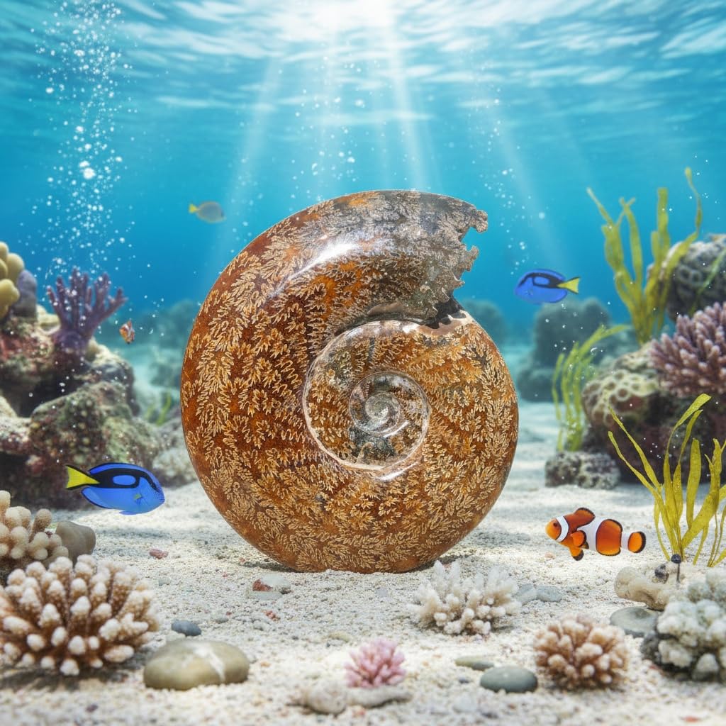 2.2-3.3 LB Large Polished Ammonite Fossil - Real Fossils with Crystal Decoration, Natural Healing Stone for Home & Office, Unique Educational Specimen 1 PC