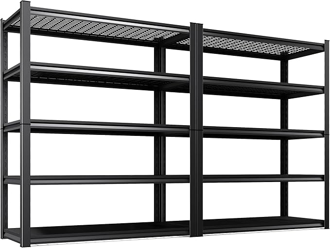 Set 2 Garage Shelving-3000 lbs 5 Tier Storage Shelves,Adjustable Heavy Duty Metal Shelving Unit and Storage Large Wire Rack,Utility Steel Shelf for Warehouse Industrial Pantry Basement -78"x46"x20"