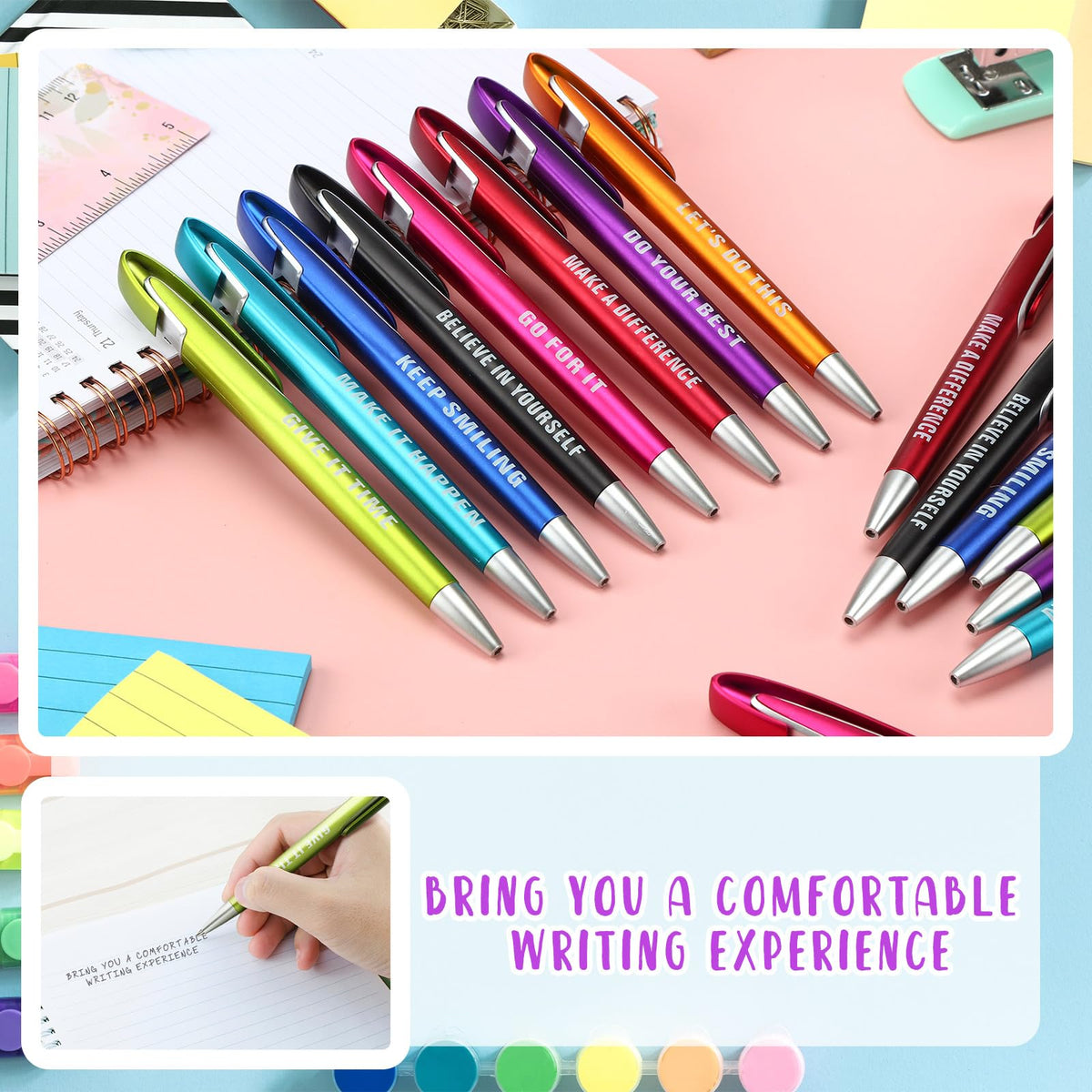 Lincia 100 Pcs Inspirational Ballpoint Pens Bulk with Inspirational Quotes Retractable Medium Point Affirmation Pens with Black Ink Thank You Gifts for Back to School, Nurse, Teacher