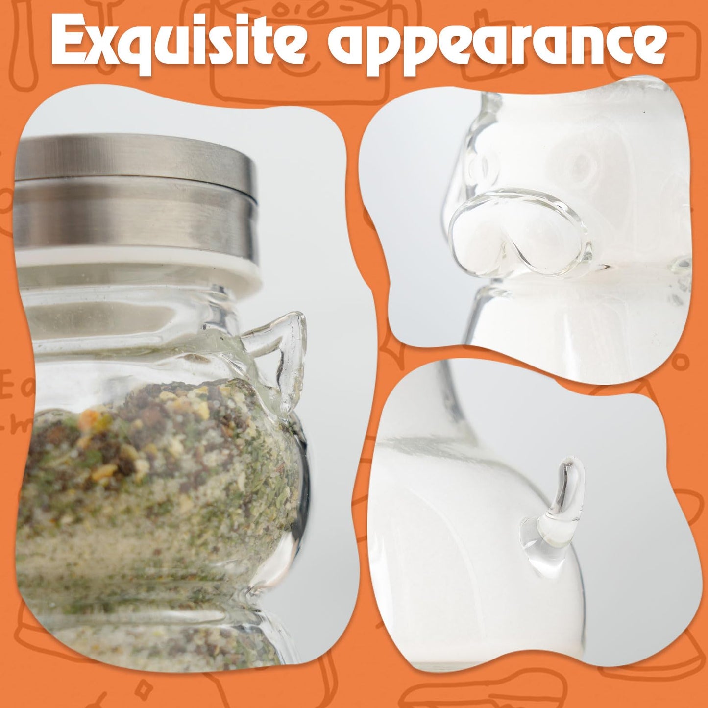 Funny Salt and Pepper Glass Bottle, Cute Salt Pepper Containers with Glass Bottle Stainless Steel Lids for Kitchen Cooking, Bbq, Bar, Table, Rv, Camp 2 Pcs (cats)