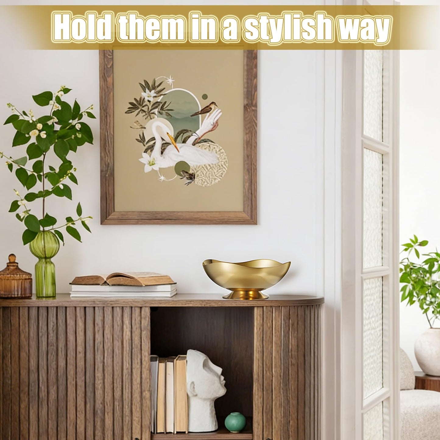 ELLDOO Key Bowl for Entryway Table, 7.9inch Gold Metal Key Dish Decorative Bowl, Coffee Pod Holder for Nespresso, Candy Snacks Jar Catch All Bowl for Countertop Kitchen Breakroom
